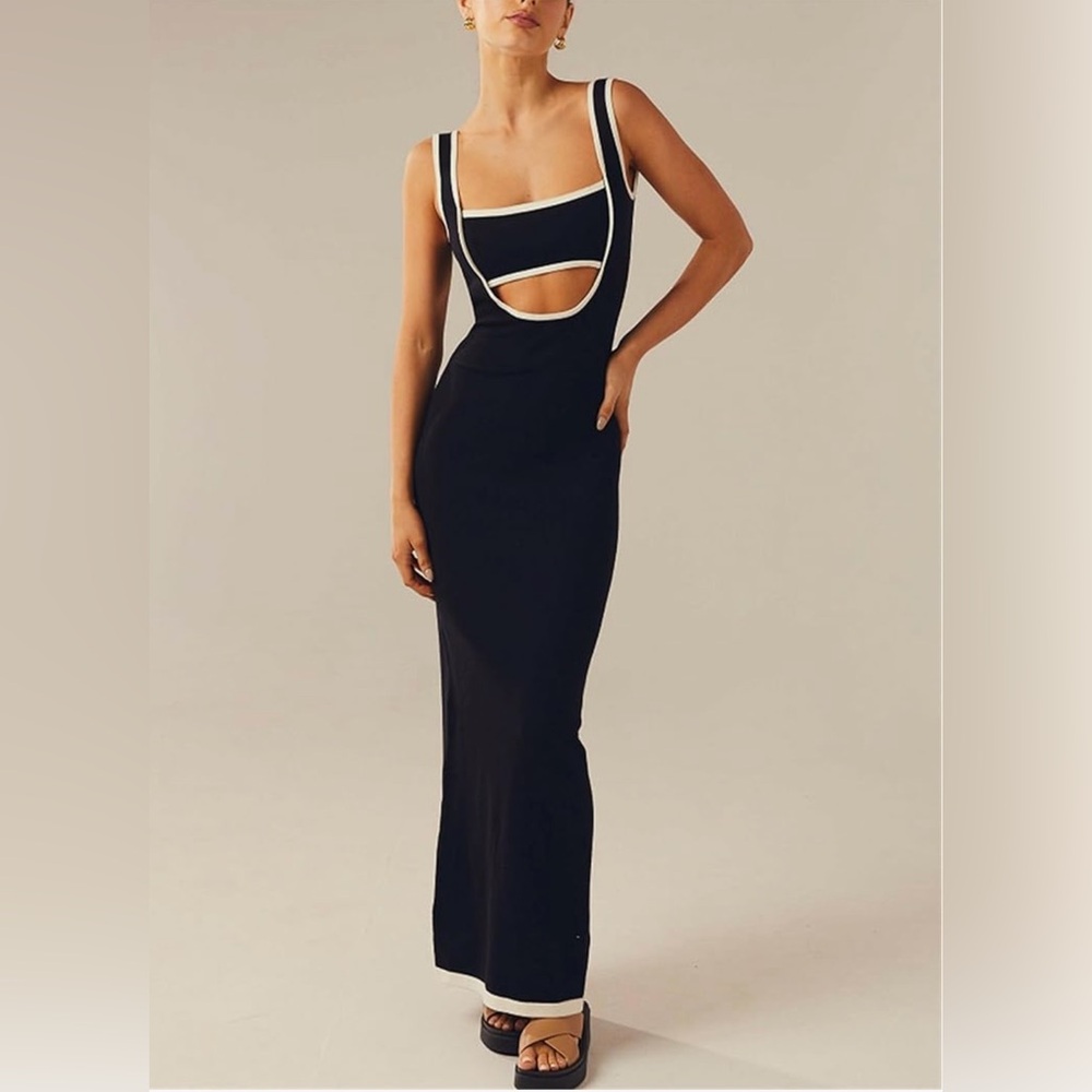 Backless Lace up Maxi Dress Elegant Spaghetti Strap Hollow Out